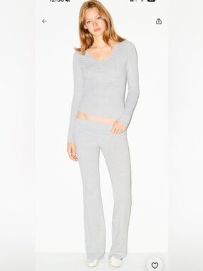 Skims heather grey cotton jersey fold over pant